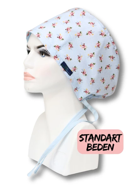 Standart Beden Mavi Noktalı Güller Cerrahi Bone Doktor Hemşire Sağlıkçı Hastane Aşçı Bonesi