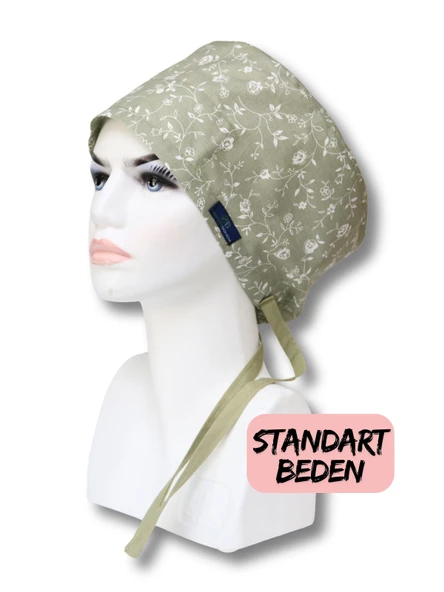 Standart Beden Küf Yeşili Güller Cerrahi Bone Doktor Hemşire Sağlıkçı Hastane Aşçı Bonesi