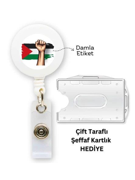 Özgür Filistin Damla Etiket Yoyo Yaka Kartlığı Yatay Dikey Kart Koruyucu