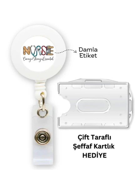 Nurse Hemşire Damla Etiket Yoyo Yaka Kartlığı Yatay Dikey Kart Koruyucu