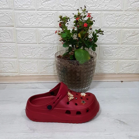 Sonimix 12901 Bordo Taşlı Kalın Tabanlı Bayan  Terlik - Resim 7