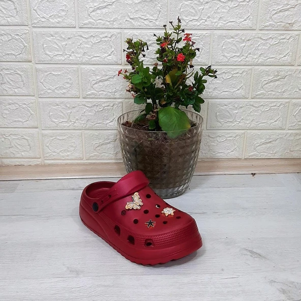 Sonimix 12901 Bordo Taşlı Kalın Tabanlı Bayan  Terlik - Resim 6