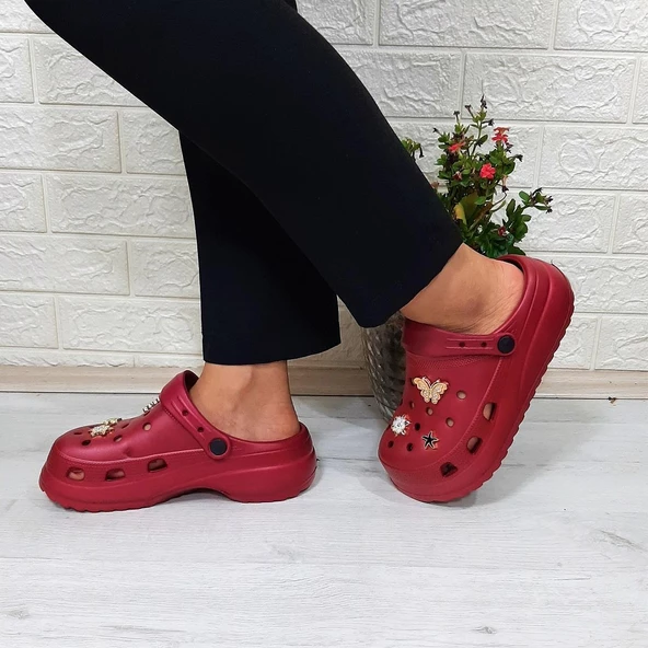 Sonimix 12901 Bordo Taşlı Kalın Tabanlı Bayan  Terlik - Resim 5