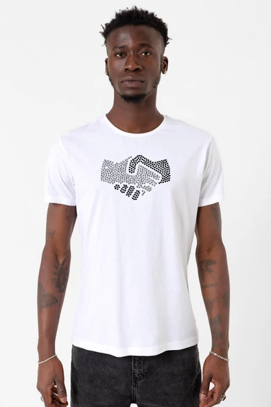 Shake Hands Icon Beyaz Erkek Bisikletyaka Tshirt