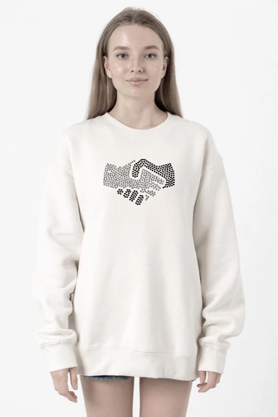 Shake Hands Icon Beyaz Kadın 2ip Sweatshirt