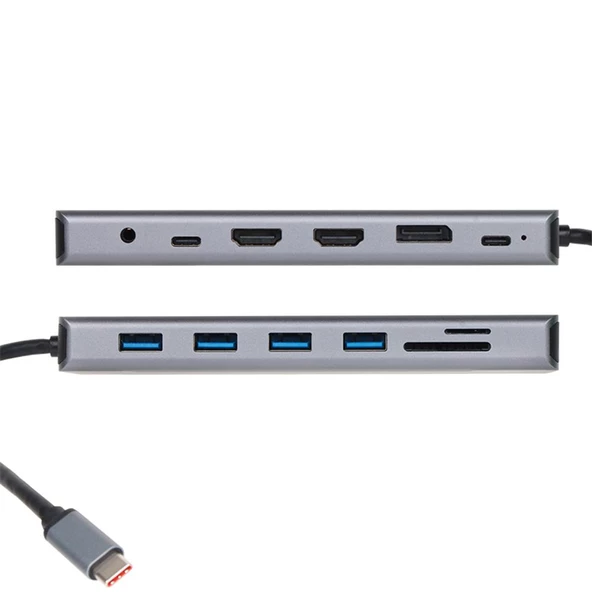 Vcom CU4706 Type-C To HDMI-2+DP+USB3.0-3+TYPE C+USB2.0+RJ45+SD2.0+TF2.0+PD+DC 3.5mm 13 in 1 Çevirici