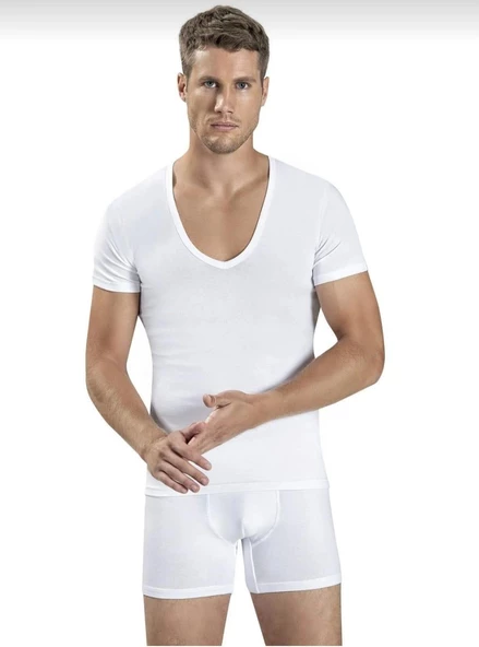 JİBER 213 ERKEK V YAKA YARIM KOL LİKRALI ATLET 3 ADET - Resim 4