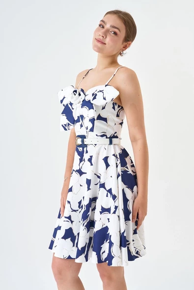 Modatalika Skuba Kumaş Mini Boy Varak Ve Dijital Baskı Detaylı Elbise - Resim 8