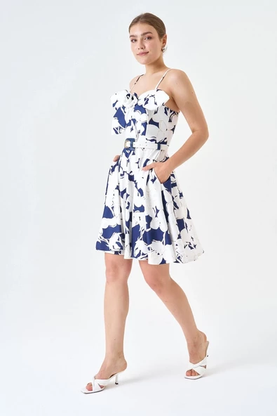 Modatalika Skuba Kumaş Mini Boy Varak Ve Dijital Baskı Detaylı Elbise - Resim 10