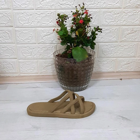 Brn 302 Camel Ahtapot Hasırlı Kaymaz Havuz Plaj Bayan Terliği - 7
