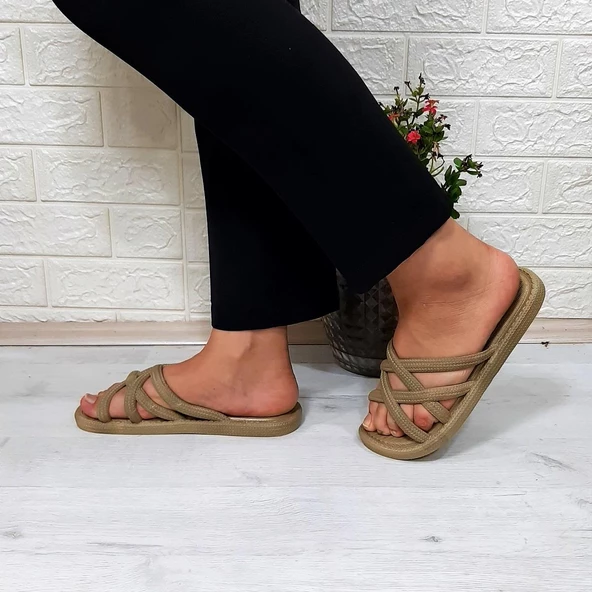 Brn 302 Camel Ahtapot Hasırlı Kaymaz Havuz Plaj Bayan Terliği - 5