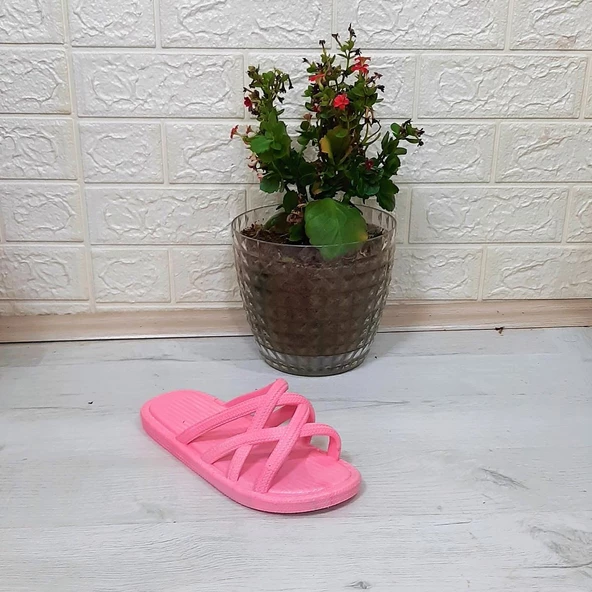 Brn 302 Pembe Ahtapot Hasırlı Kaymaz Havuz Plaj Bayan Terliği - Resim 6