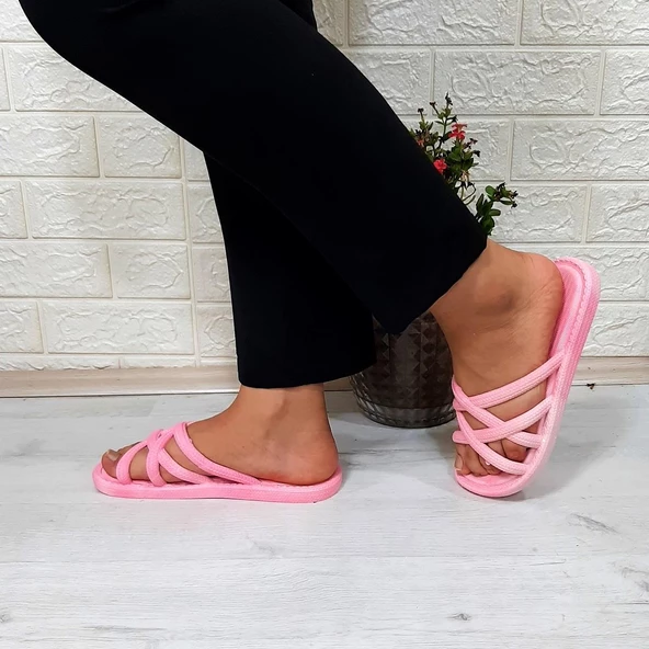 Brn 302 Pembe Ahtapot Hasırlı Kaymaz Havuz Plaj Bayan Terliği - Resim 4