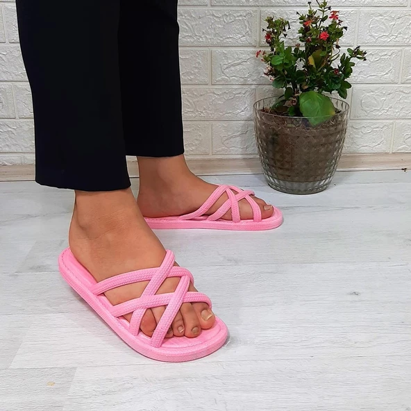 Brn 302 Pembe Ahtapot Hasırlı Kaymaz Havuz Plaj Bayan Terliği - Resim 5
