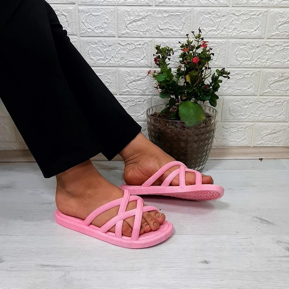 Brn 302 Pembe Ahtapot Hasırlı Kaymaz Havuz Plaj Bayan Terliği - Resim 3