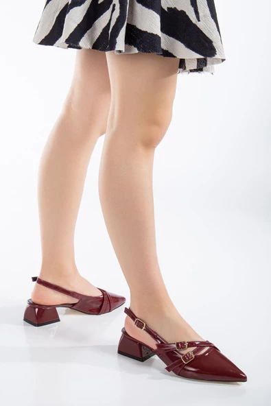 Pary Bordo Rugan Kadın Topuklu Ayakkabı - Resim 4