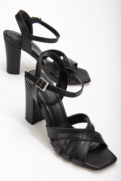 Hope Yüksek Topuklu Siyah Cilt Küt Burun Kadın Ayakkabı - Resim 2