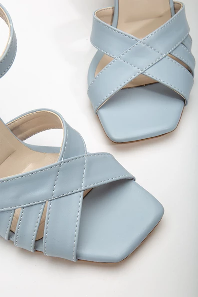 Hope Yüksek Topuklu Bebe Mavisi Cilt Küt Burun Kadın Ayakkabı - Resim 3