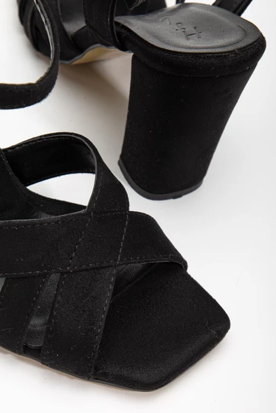 Hope Yüksek Topuklu Siyah Süet Küt Burun Kadın Ayakkabı - 3