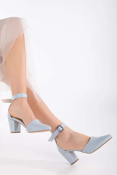 Lottis Bebe Mavisi Cilt Detaylı Topuklu Kadın Ayakkabı - Resim 2