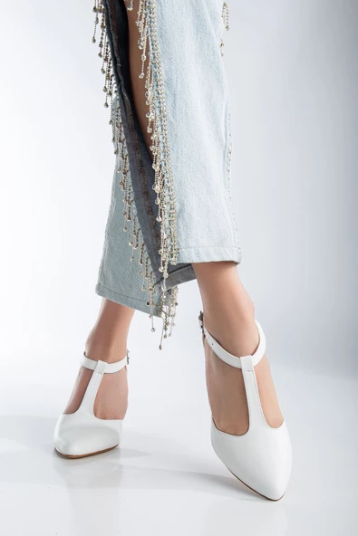 Niven Beyaz Cilt Topuklu Kadın Ayakkabı - Resim 3
