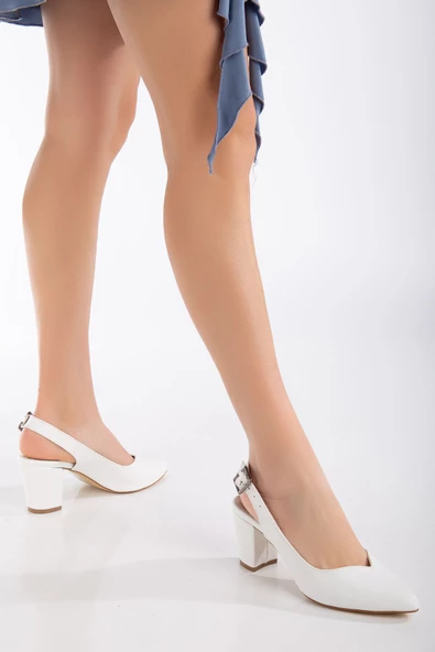 Milika Beyaz Cilt Sivri Burunlu Topuklu Kadın Ayakkabı - Resim 2