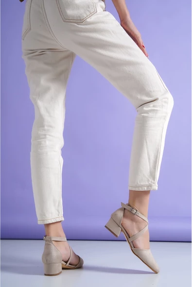 Letha Krem Süet Topuklu Kadın Ayakkabı - 4