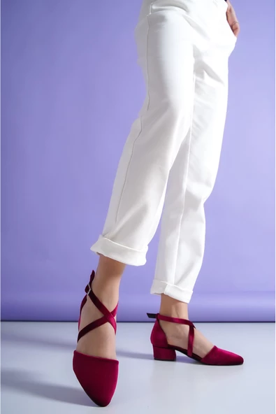 Letha Bordo Kadife Topuklu Kadın Ayakkabı - Resim 4