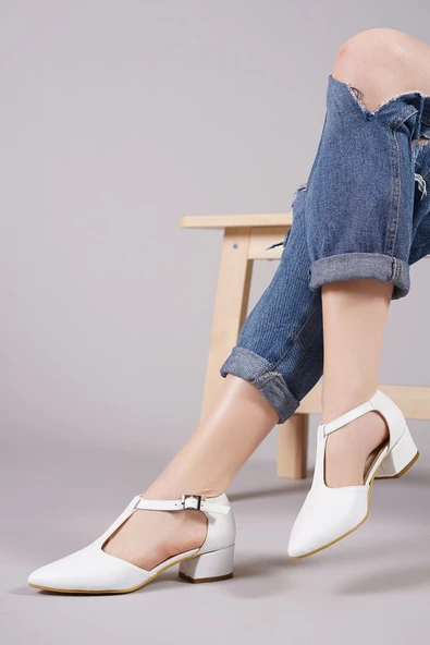 Jane Beyaz Cilt Topuklu Ayakkabı - Resim 3