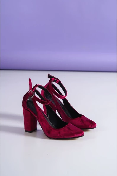 Lillian Topuklu Bordo Kadife Ayakkabı - 4