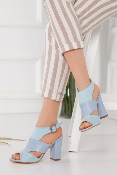 Cassie Topuklu Bebe Mavisi Cilt-Süet Ayakkabı - 3