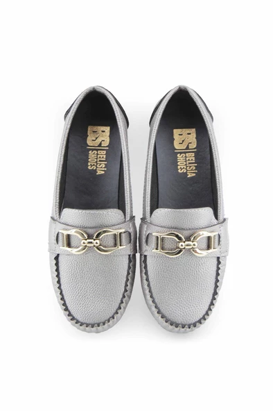 Gri DD aksesuarlı rok kadın loafer ayakakbı - Resim 6