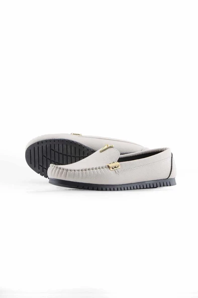 Bej V aksesuarlı rok kadın loafer ayakakbı - Resim 4