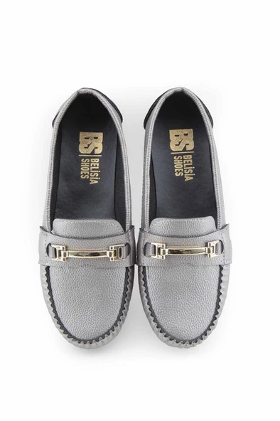 Gri I aksesuarlı rok kadın loafer ayakakbı - Resim 6