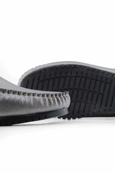 Gri V aksesuarlı rok kadın loafer ayakakbı - Resim 7