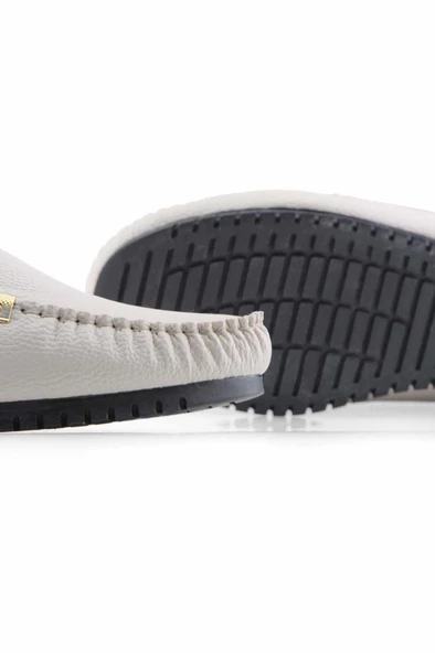 Bej V aksesuarlı rok kadın loafer ayakakbı - Resim 6