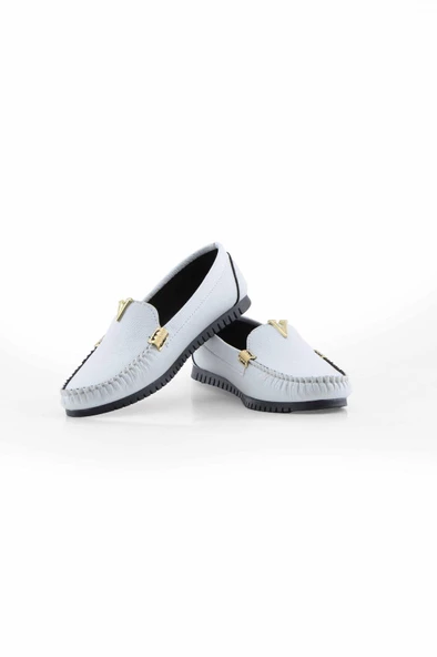 Beyaz V aksesuarlı rok kadın loafer ayakakbı - Resim 4