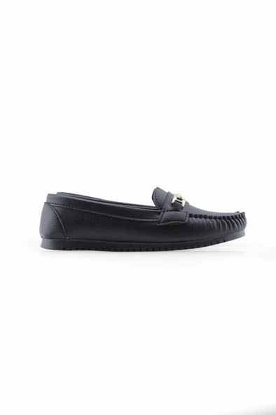 Siyah I aksesuarlı rok kadın loafer ayakakbı - Resim 5