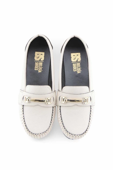 Bej I aksesuarlı rok kadın loafer ayakakbı - Resim 6