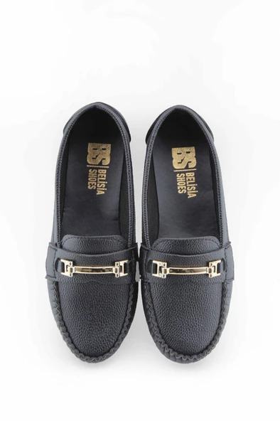 Siyah I aksesuarlı rok kadın loafer ayakakbı - Resim 6