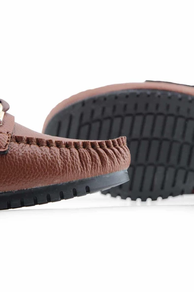 KahIerengi zincir aksesuarlı rok kadın loafer ayakakbı - Resim 4