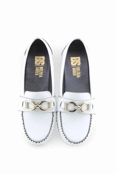 Beyaz DD aksesuarlı rok kadın loafer ayakakbı - Resim 6