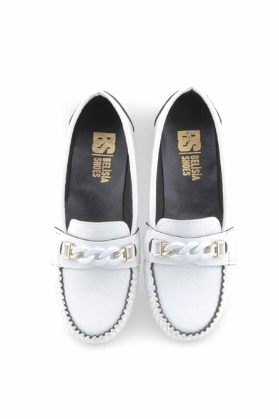 Beyaz zincir aksesuarlı rok kadın loafer ayakakbı - Resim 6