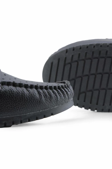 Siyah I aksesuarlı zımbalı rok kadın loafer ayakakbı - Resim 5