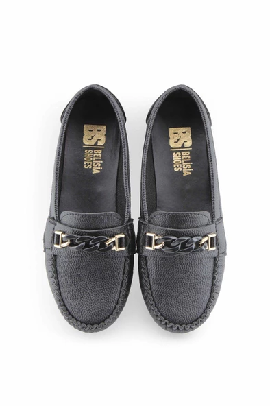 Siyah zincir aksesuarlı rok kadın loafer ayakakbı - Resim 6