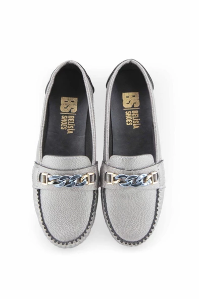 Gri zincir aksesuarlı rok kadın loafer ayakakbı - Resim 6