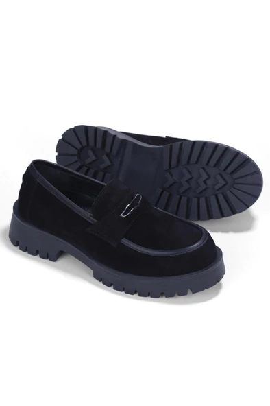 Siyah Süet Deri Comfort Loafer Ayakkabı - Resim 3