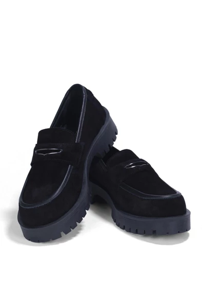 Siyah Süet Deri Comfort Loafer Ayakkabı - Resim 2