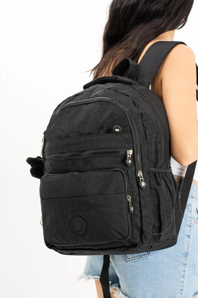 Ultra Hafif Çok Cepli Orta Boy Sırt Çantası Unisex Siyah (Model: 571-3E)