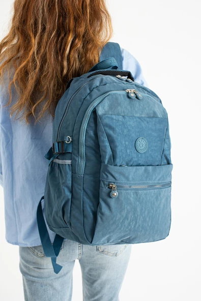 Ultra Hafif Çok Cepli Krinkıl Sırt Çantası Unisex Mavi (Model:571-3A)